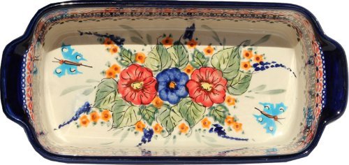 Polish Pottery Loaf Baker with Handles From Zaklady Ceramiczne Boleslawiec #1381-149 Art Unikat Signature Pattern... N2