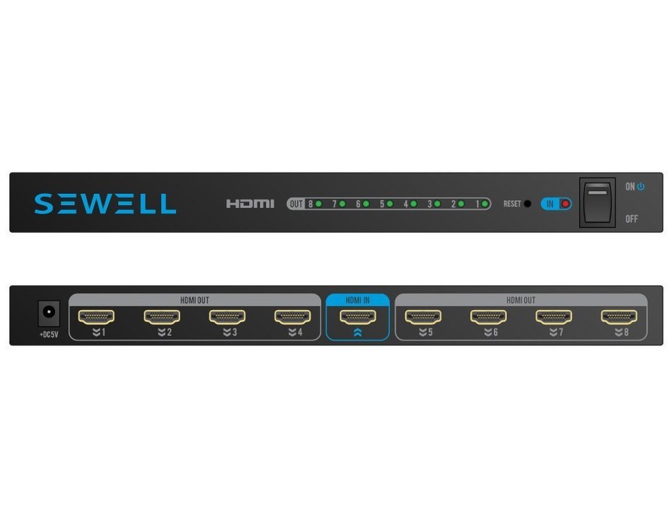 Sewell Active 4K HDMI Splitter, 2-port (1x2), Built-in Booster, Dolby-TrueHD/DTS-HD 7.1 Surround N5