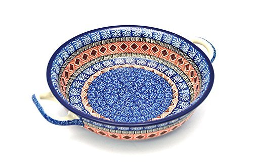 Polish Pottery Baker - Round with Handles - Medium - Aztec Sun
