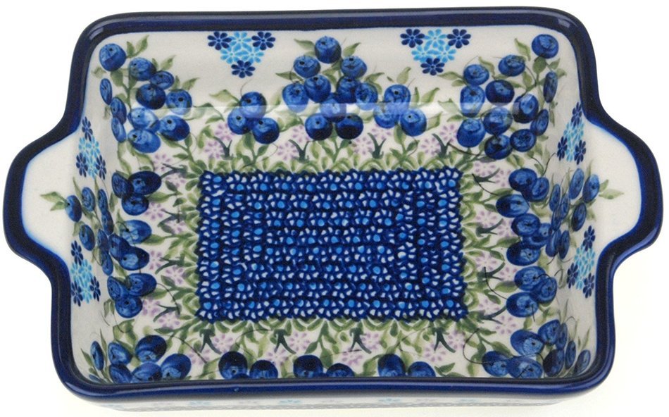 Ceramika Boleslawiecka Kalich Polish Hand Painted Baking Dish 6" x 5" x 1.5" (Blueberries)