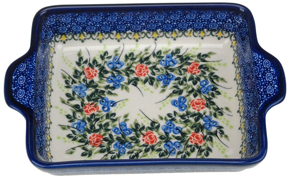 Ceramika Boleslawiecka Kalich Polish Hand Painted Baking Dish 6" x 5" x 1.5" (Blueberries) N3