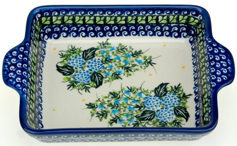 Ceramika Boleslawiecka Kalich Polish Hand Painted Baking Dish 6" x 5" x 1.5" (Blueberries) N5