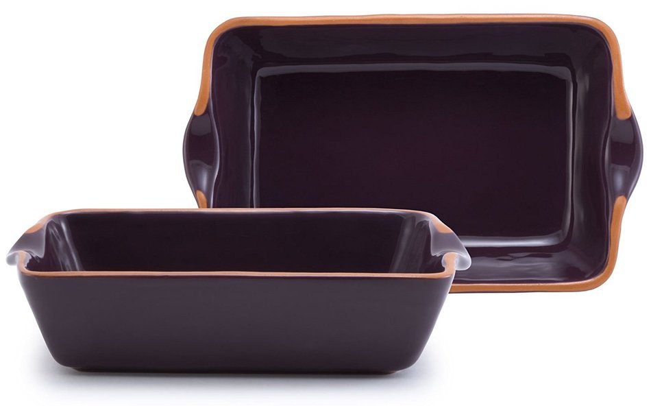Plum Purple Glazed Terracotta Ceramic Sm Rectangle Baker, 9"Lx5.5"Wx2.25"H