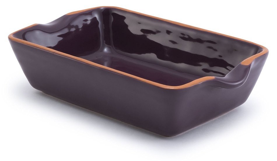 Plum Purple Glazed Terracotta Ceramic Sm Rectangle Baker, 9"Lx5.5"Wx2.25"H N2