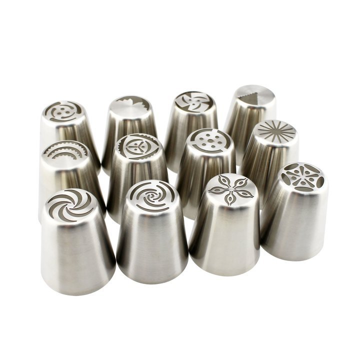 SIM&NAT Russian Piping Tips Nuzzle - 12 PCS Cake Flower Decorative Tips, with Triple Coupler and 10 Disposable... N2