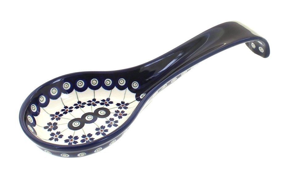 Polish Pottery Flowering Peacock Large Spoon Rest