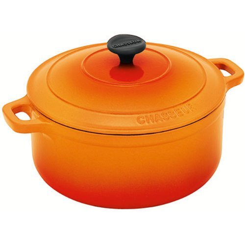 Chasseur Cast Iron 37232OR French Casserole with Lid, Orange Flame