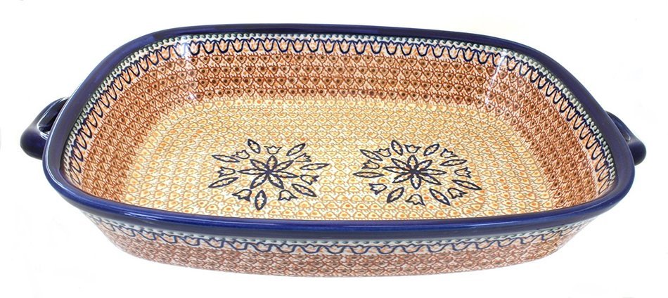 Polmedia Polish Pottery 19-inch Stoneware Rectangular Baker with Handles H5496B Hand Painted from Zaklady Ceramiczne...