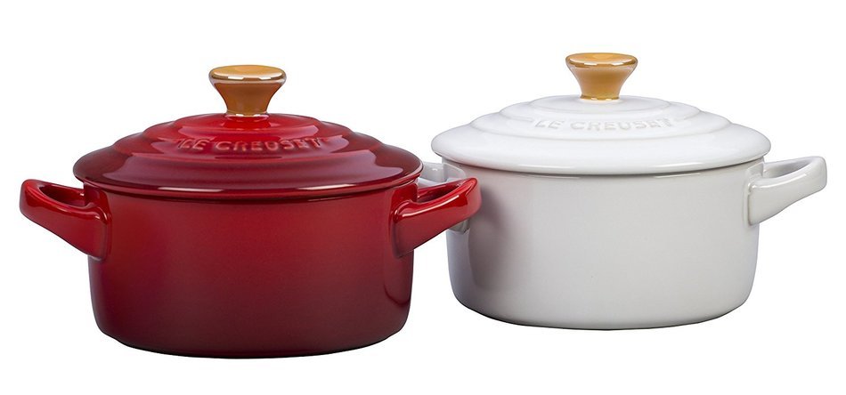 Le Creuset PG1160SGK-02MC Stoneware Mini Round Cocottes with Gold Knob (Set of 2), 8 oz, Multicolor
