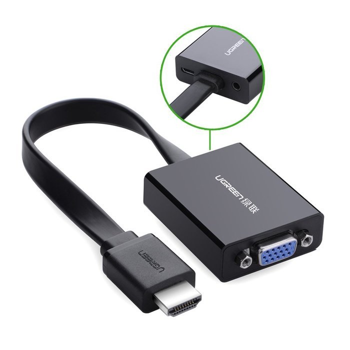 UGREEN Gold-Plated HDMI to VGA Video Converter with Micro-USB Power, Black