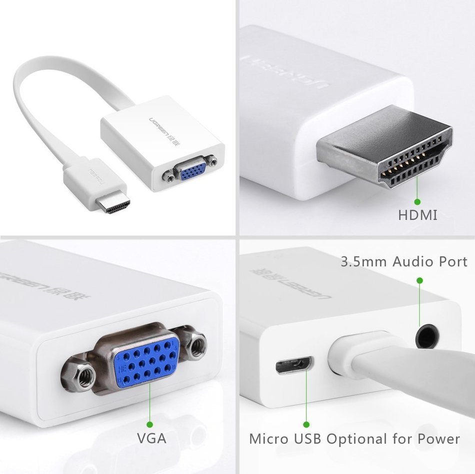 UGREEN Gold-Plated HDMI to VGA Video Converter with Micro-USB Power, Black N15