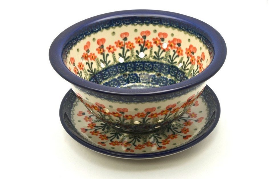 Polish Pottery Berry Bowl with Saucer - Peach Spring Daisy free image ...