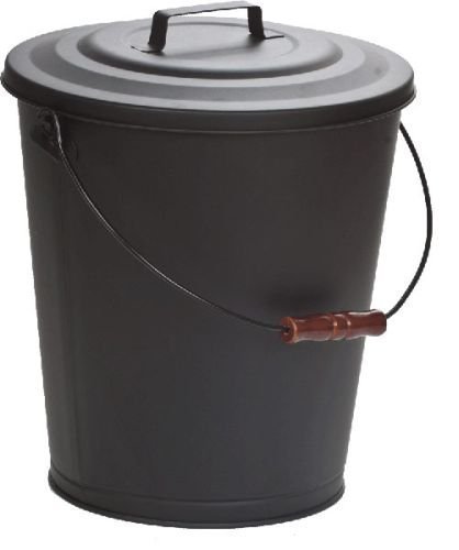 Black Steel 5 Gallon Ash Bucket with Wood Handle - 16 inch