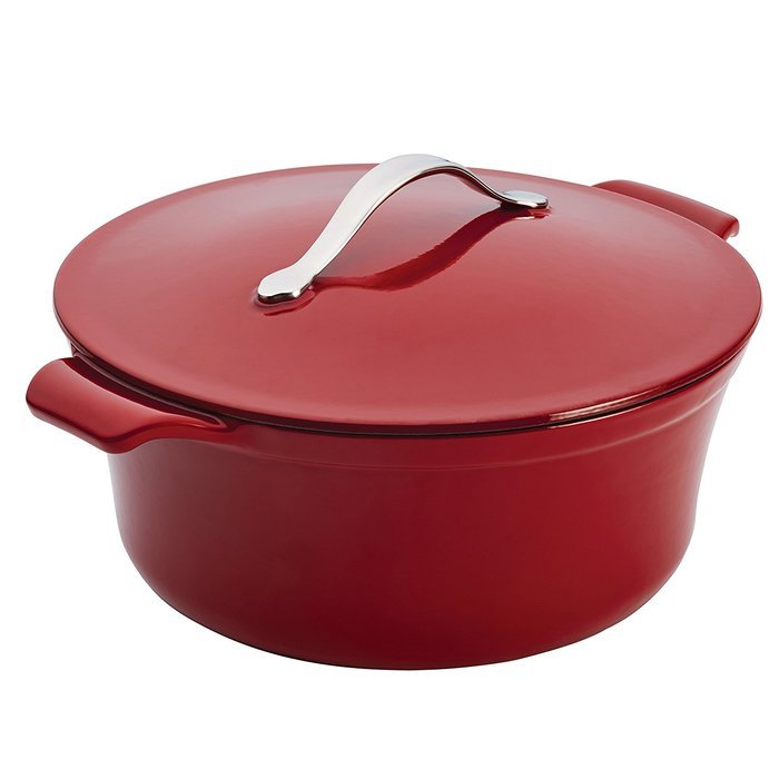 Anolon Vesta Cast Iron Cookware Round Covered Casserole, 5 quart, Cobalt Blue N8