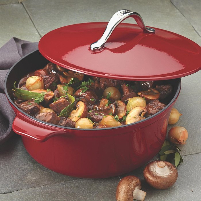Anolon Vesta Cast Iron Cookware Round Covered Casserole, 5 quart, Cobalt Blue N13
