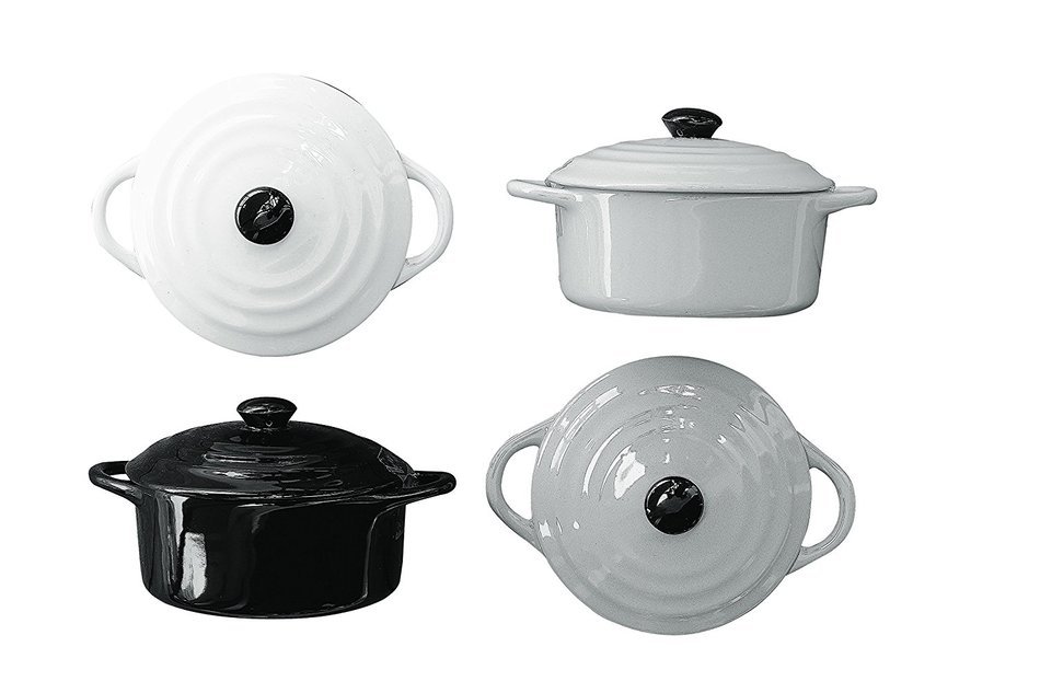 Creative Co-Op 4Piece Stoneware Round Mini Bakeware Set with Lids & Handles, , Multi-Colored