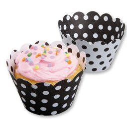 Cakesupplyshop 50 pack Elegant Designer Black & White Polka Dot Cupcake Baking Cups Decoration Treat Wrap