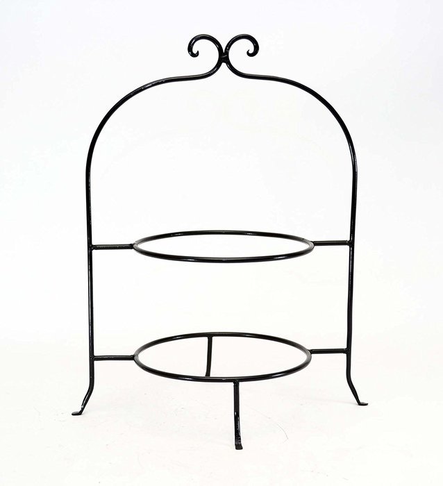 WROUGHT IRON TWO TIER PLATE RACK, 8 INCH RINGS-16.5 INCHES HIGH