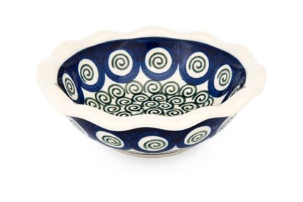 Polish Pottery Peacock Swirl Small Scallop Bowl