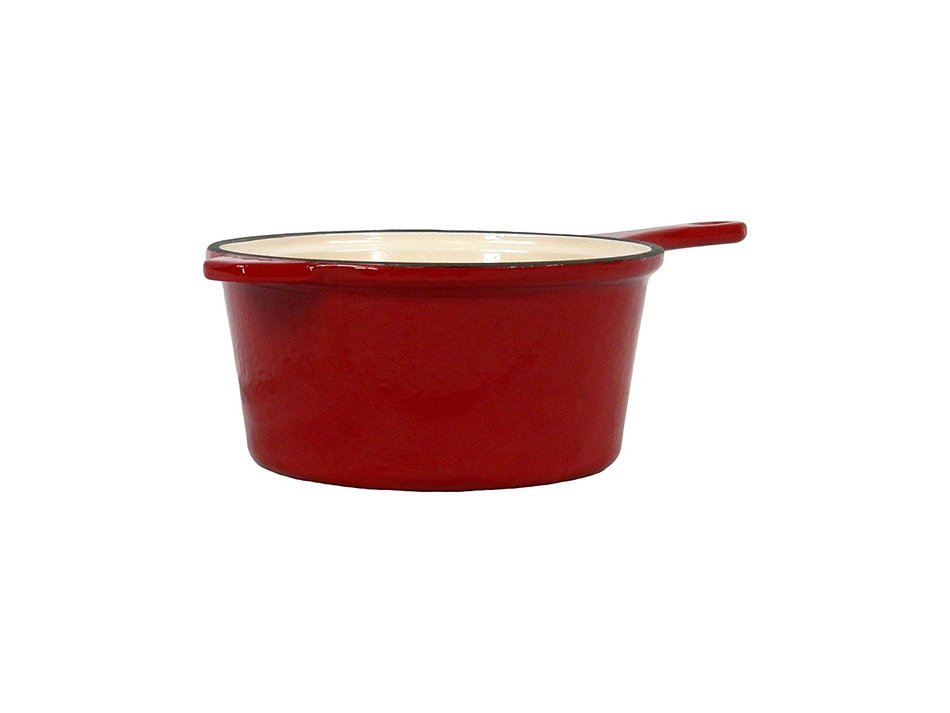Field Chef Red Enameled Cast Iron Saucepan 3-Quart, Oven Safe 400 Deg, Slow Cook, Stew, One-Pot Meals, Rice, Pork... N2