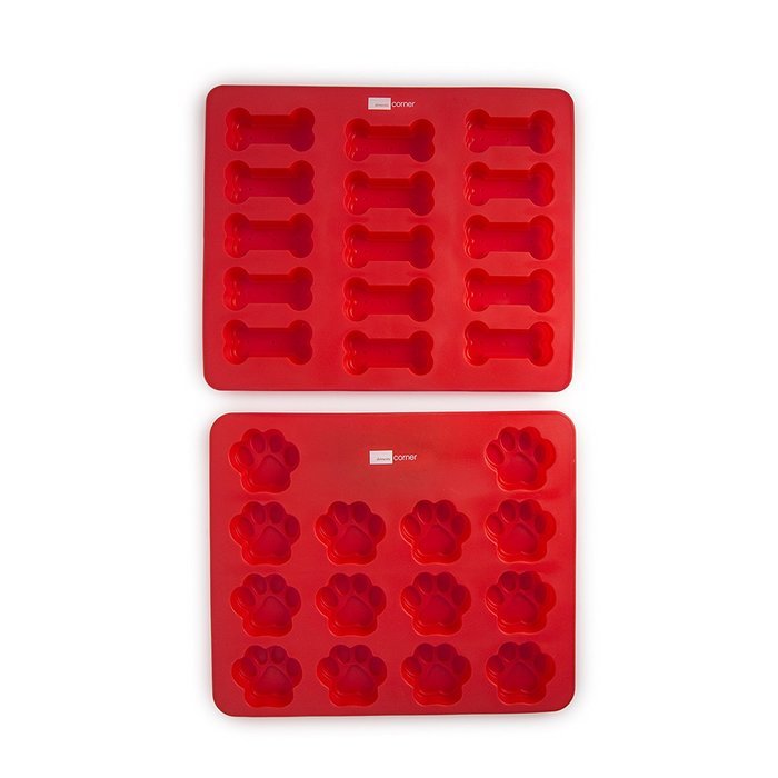 Domestic Corner Dog Bone and Paw Print Silicone Baking Pans - Set of 2 - Red