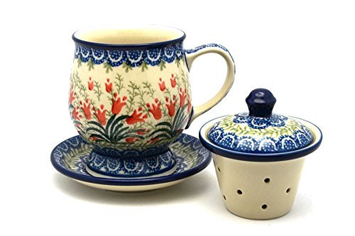 Polish Pottery Mug - with Infuser - Crimson Bells