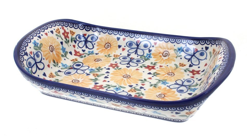 Polish Pottery Butterfly Extra Large Rectangular Tray with Handles