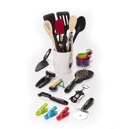 Farberware 28-Piece Tool and Gadget Set, Ceramic Crock Keeps Your Tools Organized and Within Easy Reach