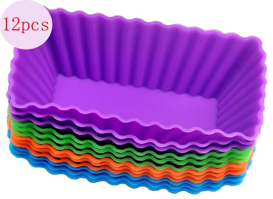 Cutequeen Trading 24pcs (12pcs Round and 12pcs Rectangular) Silicone Baking Cups / Cupcake Liners - 24-pack Vibrant... N5