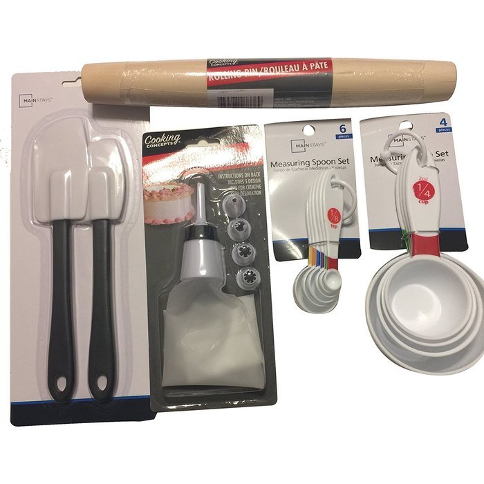 Kitchen Tools Baking Set includes measuring spoons and cups set, rolling pin, spatulas, and more Bundle. Holiday...
