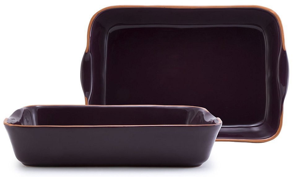Plum Purple Glazed Terracotta Ceramic Lg Rectangle Baker, 15.5"Lx10"Wx3"H