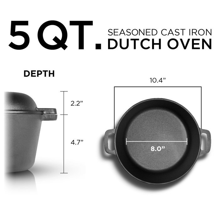 Westinghouse WFL508 Select Series Seasoned Cast Iron 5 Quart Dutch Oven with Skillet Lid - Amazon Exclusive N5