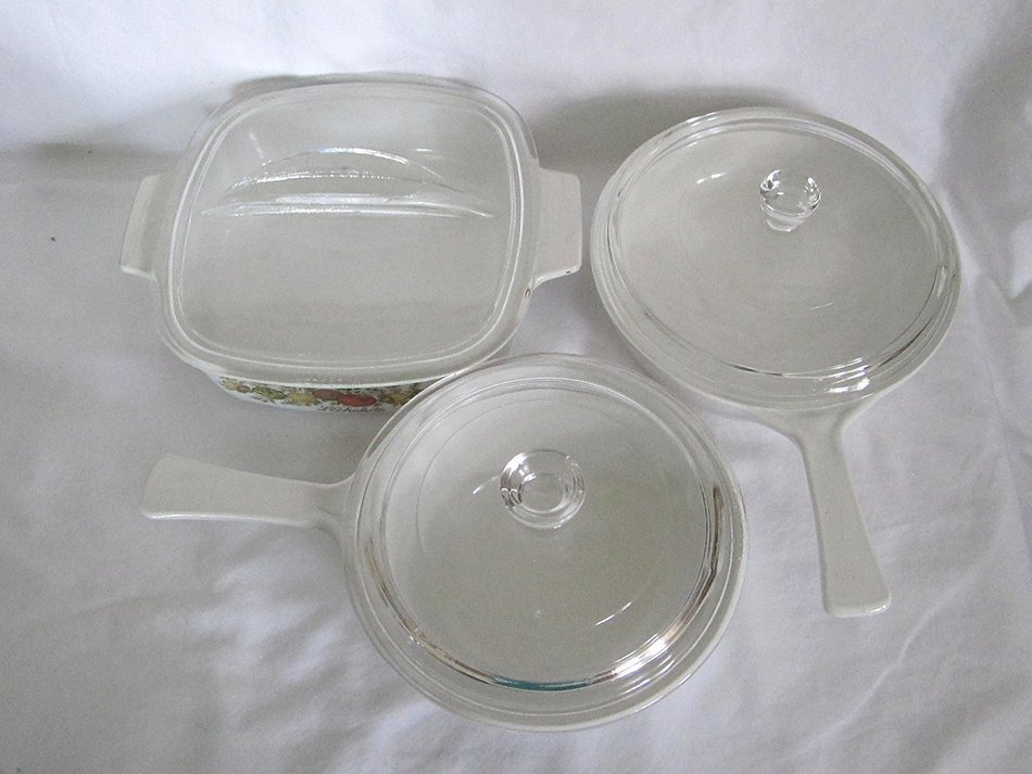 Set of 3 - Vintage 1970s Corning Ware " Spice O' Life " Covered Skillet & Casserole Baking Dishes (2 1/2 cup,... N3