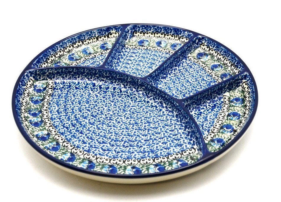 Polish Pottery Dish - Divided Appetizer - Peacock Feather