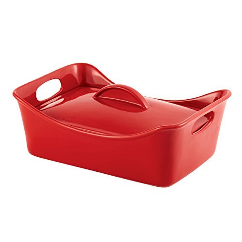 Stoneware 3 1/2-quart Red Rectangular Covered Casserole and Baking Dish