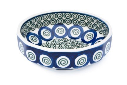 Polish Pottery Peacock Swirl Small Angular Bowl
