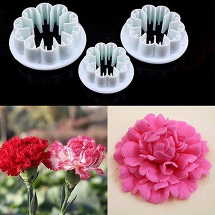 DUFUSTORE 3 Pcs Blossom Carnation Flower Fondant Cake Sugarcraft Gum Paste Cutter Plunger N7