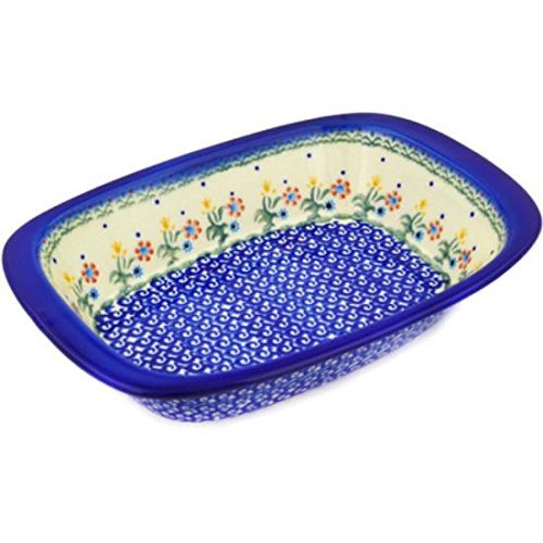 Ceramika Bona H3625E Polish Pottery Ceramic Rectangular Baker with Handles Hand Painted, 11-Inch