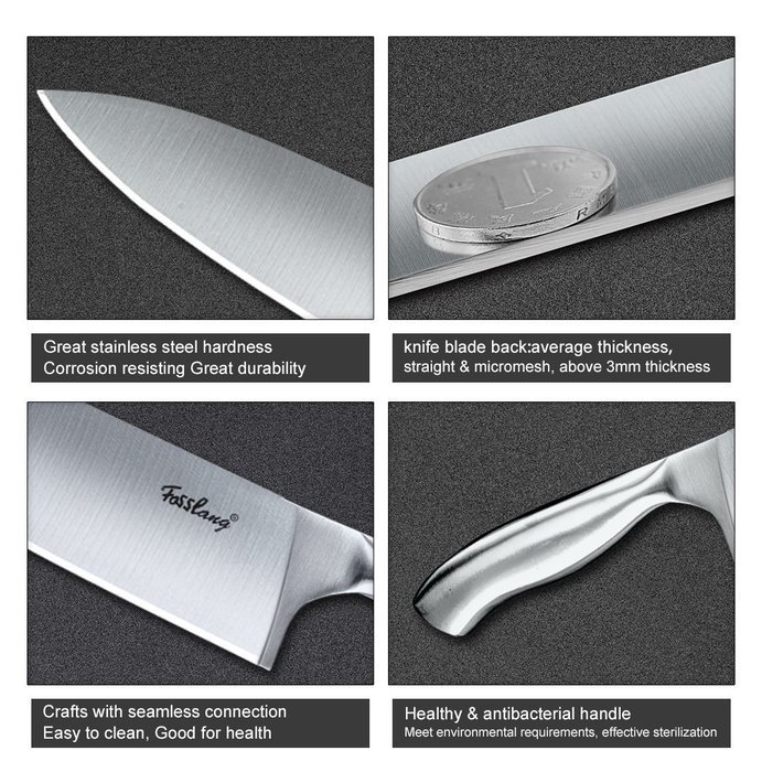 Chef Knife Stainless Steel 8-inch Blade Kitchen Knives Forged High-carbon Chef&rsquo;s Knife Fasslang&reg; All Stainless... N4
