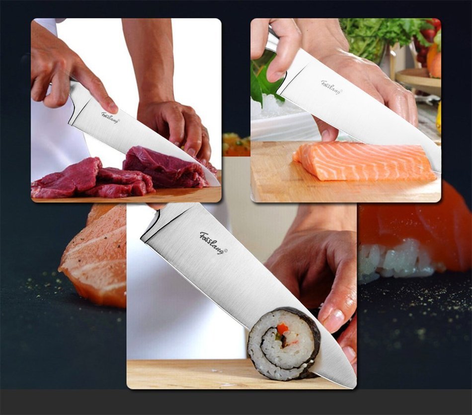 Chef Knife Stainless Steel 8-inch Blade Kitchen Knives Forged High-carbon Chef&rsquo;s Knife Fasslang&reg; All Stainless... N7