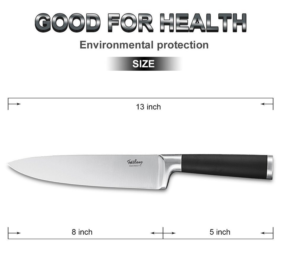 Chef Knife Stainless Steel 8-inch Blade Kitchen Knives Forged High-carbon Chef&rsquo;s Knife Fasslang&reg; All Stainless... N12