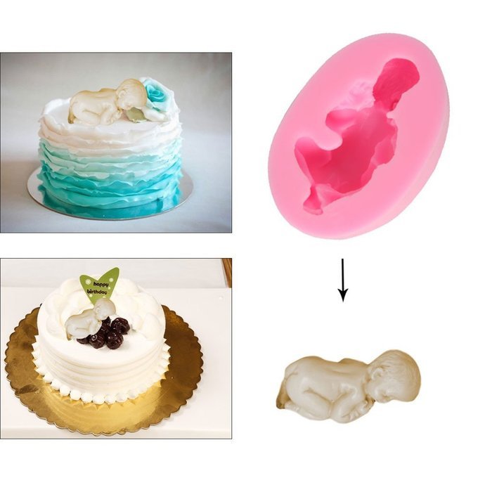 crownroyaljack Sleeping Baby Shape Candy Baking Chocolate Silicone Food Mold, Pink N5