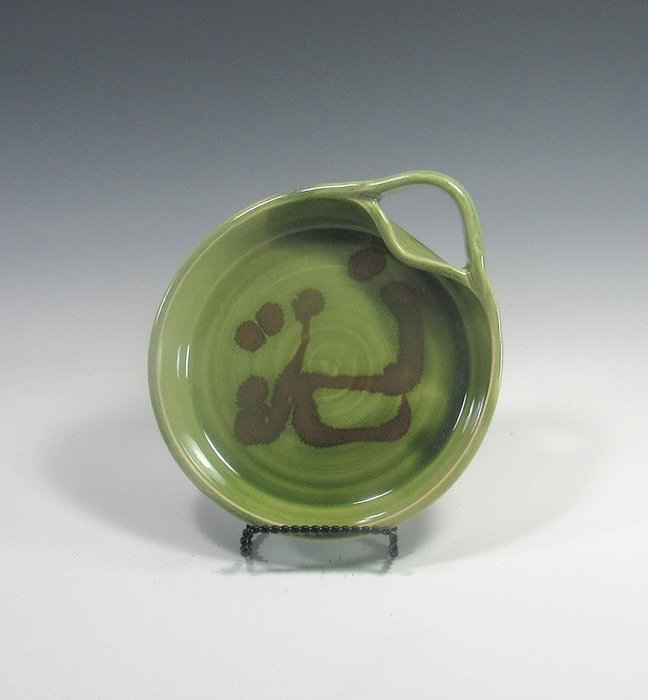 Brie Cheese Baker in Emerald Green Glaze with wooden knife and recipe