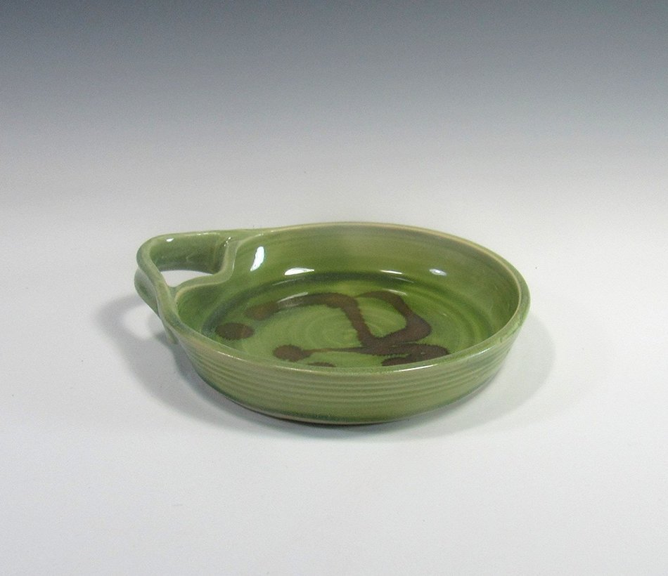 Brie Cheese Baker in Emerald Green Glaze with wooden knife and recipe N2