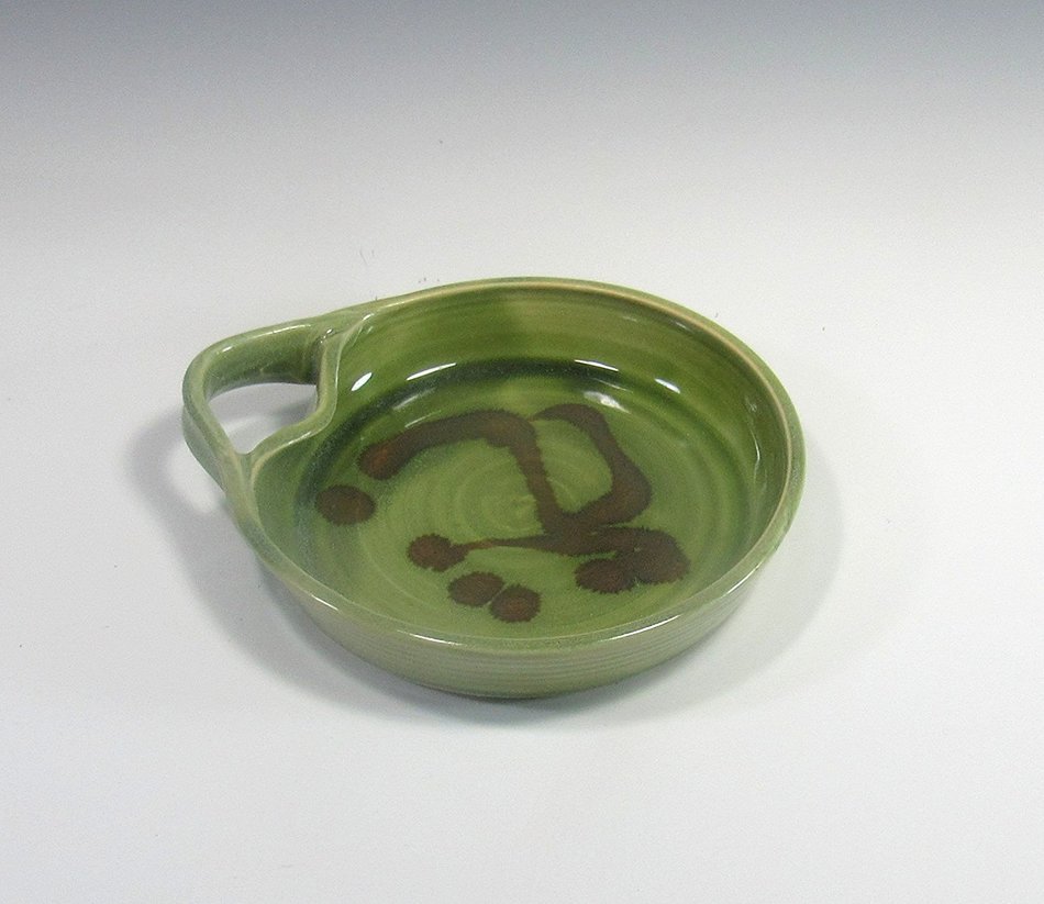Brie Cheese Baker in Emerald Green Glaze with wooden knife and recipe N3