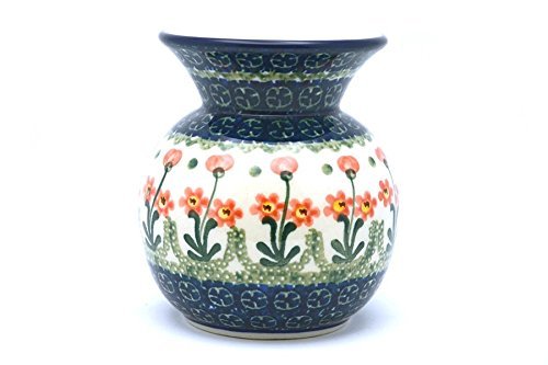 Polish Pottery Vase - Round with 2" Opening - Peach Spring Daisy