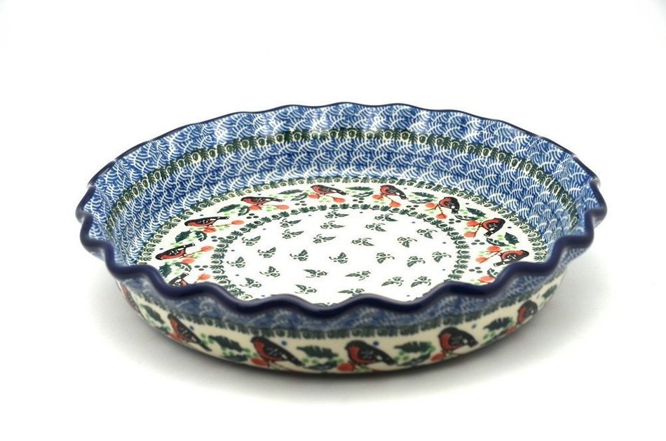 Polish Pottery Baker - Pie Dish - Fluted - Red Robin