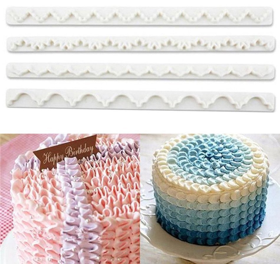 Beauty Clubs 4pcs Frill Edge Lace Riboon Fondant Icing Sugarcraft Cake Decorating Mold Cutter N3