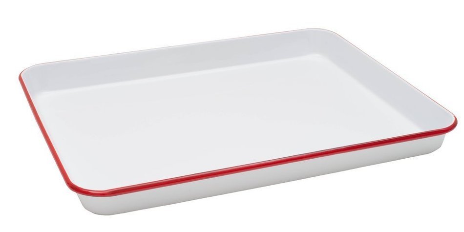 Enamelware Jelly Roll Tray - Solid White with Red Rim