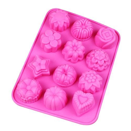HI-BOOM 12 Cavity Flowers Silicone Non Stick Chocolate/ Cake/ Bread/ Flower/ Jelly/ Candy/ Baking Mould